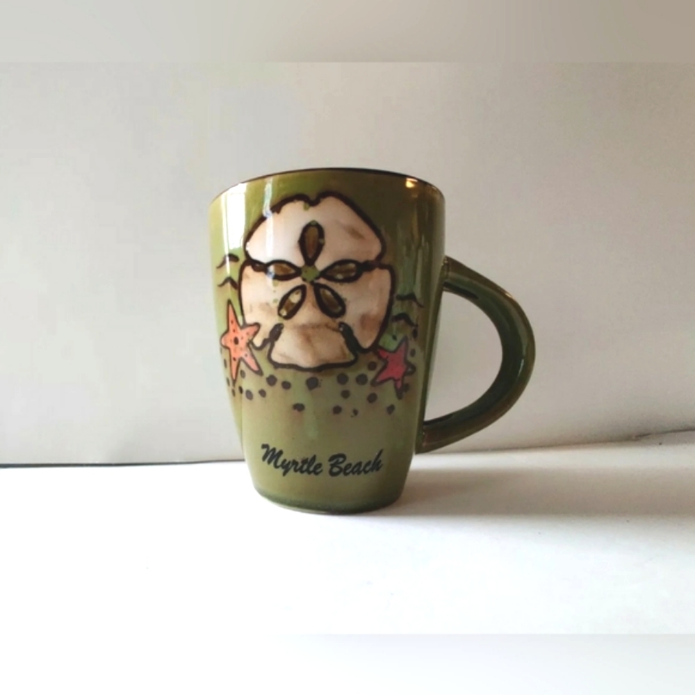 Vintage Green Myrtle Beach Coffee Mug With a Spoon Holder Opening